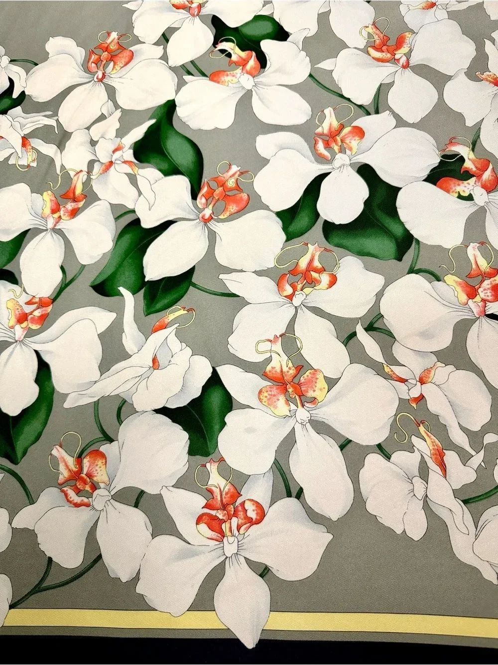 Valentino Twill Silk Scarf Gray with White Orchids
